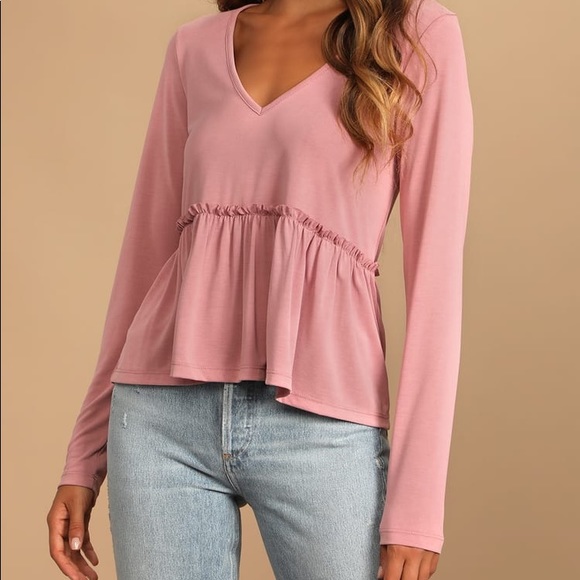 NEW Dusty Rose Ruffled Long Sleeve Top - Picture 2 of 5